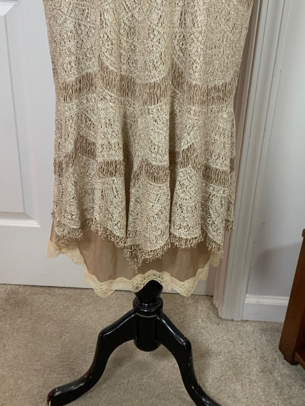 Lillie Rubin Champagne Gold Embroidered Lace Midi Dress Art Deco Glam Medium - Picture 4 of 11